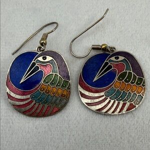 Vintage Colorful Bird Design Dangling Earrings